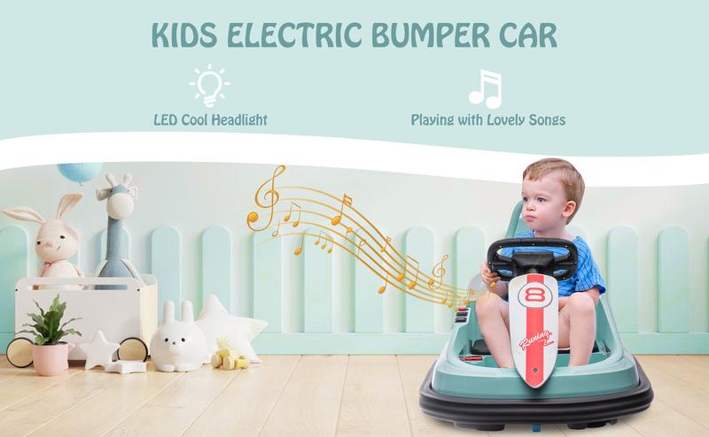 【GARVEE】Electric Ride-On Bumper Cars for Toddlers Ages 1.5-6 with Steering Wheel, Safety Belts, 360 Degree Spin, 2 Speeds, Lights, Music & Horn. Available in Red, Pink, White, and Green.