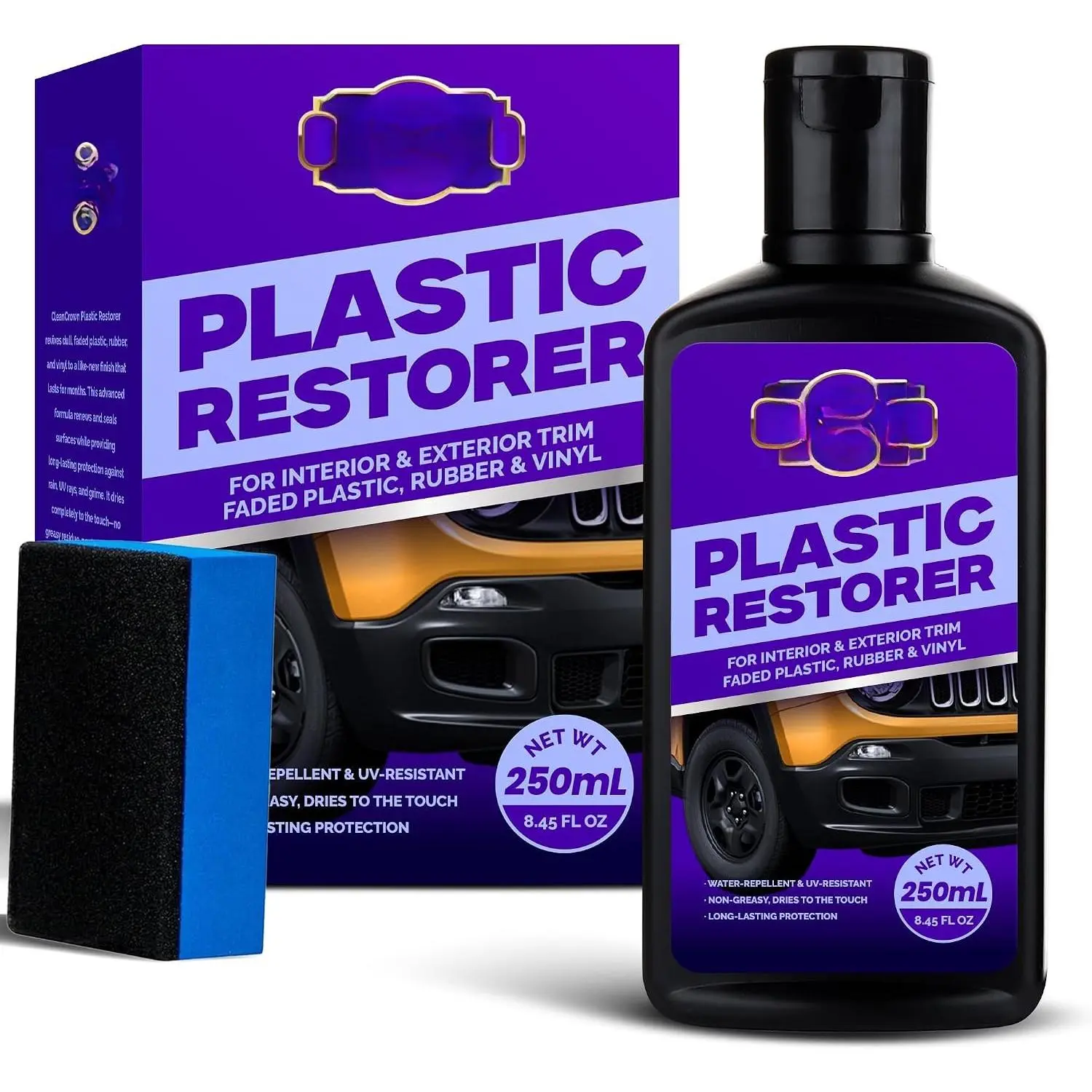Plastic Restorer for  (8.45 fl oz), User Friendly  Trim Restorer, Quick Plastic Trim Restorer with Free Sponge Applicator, Restores Faded  Plastics, Bumpers & Against UV Rays