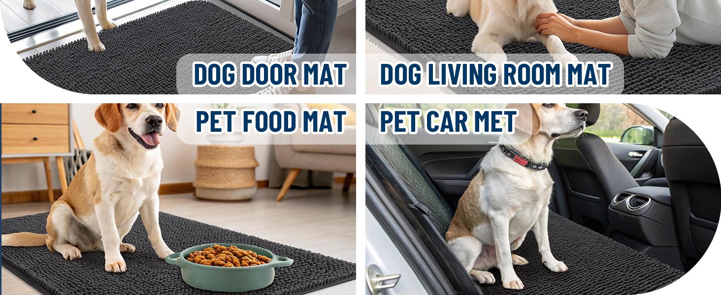Dog Door Mat for Muddy Paws 48x30, Absorbs Moisture and Dirt, Absorbent Non-Slip Washable Doormat, Quick Dry Chenille Mud Mat for Dogs, Entry Indoor Entryway Carpet for Inside Floor, Dark Grey