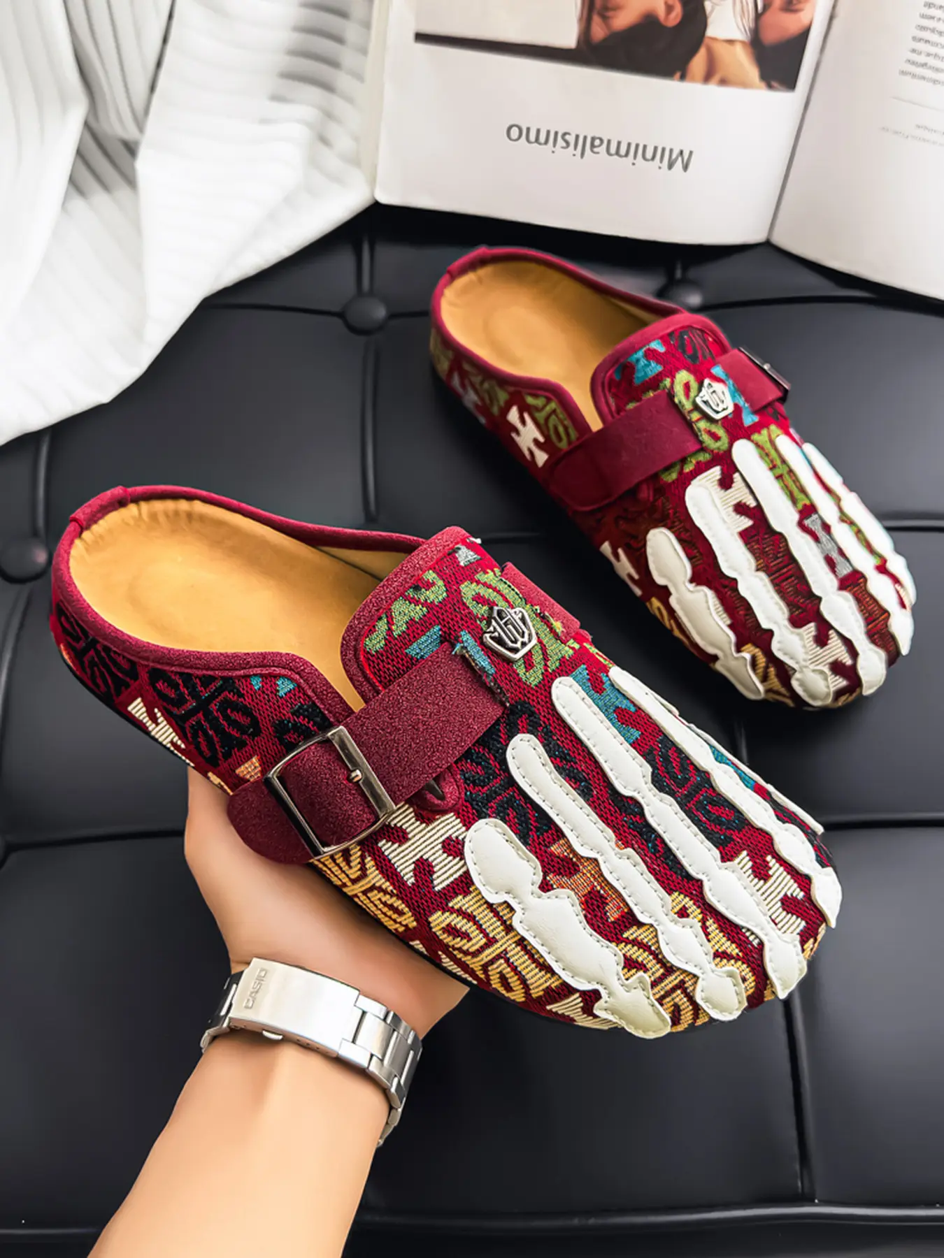 Men's Bohemian Print Mules, Comfortable Slip-On Sandals, Adjustable Buckle, Soft Insole, Ideal for Daily Wear, Casual Footwear