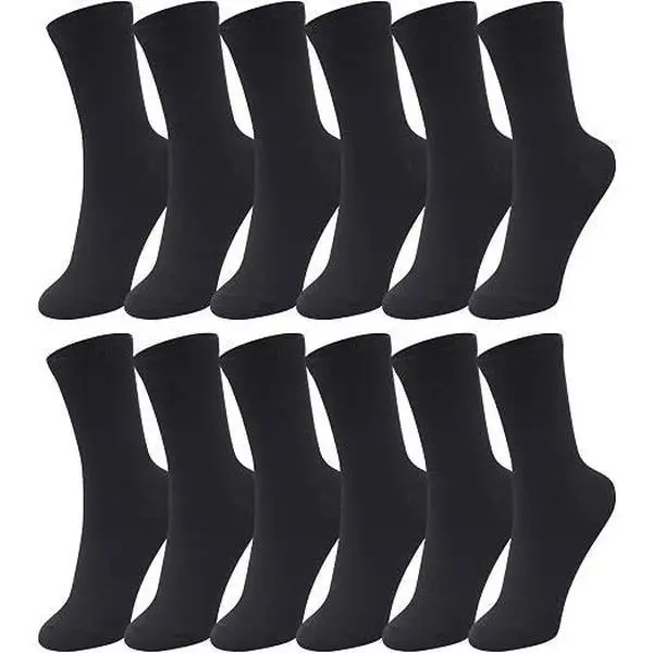 12 Pairs Solid Color Basic Crew Socks for Adult Men & Women, Comfort Seam Casual Socks with Stretchy Wide Cuff, Odor Resistant Lightweight Socks, Ideal for Daily Wear, Walking, Jogging & Outdoor Activities (Black)