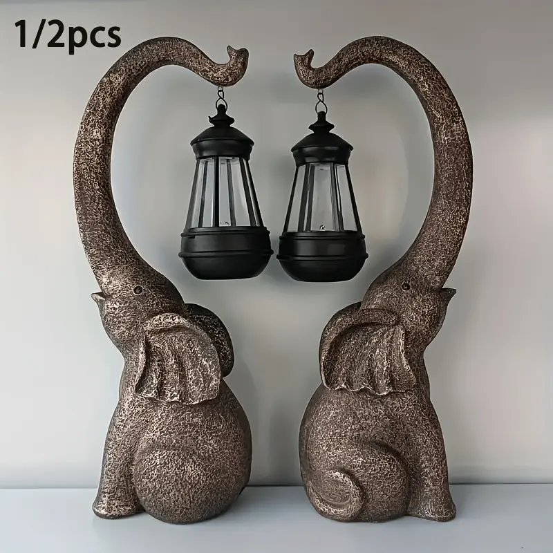 1/2pcs Solar Elephant Statue, Outdoor Garden Crafts For Elephant Statues, Art Decorations With Solar LED Lights, Garden Greening Garden Sculptures, Used For Courtyard Lawn Home Decoration