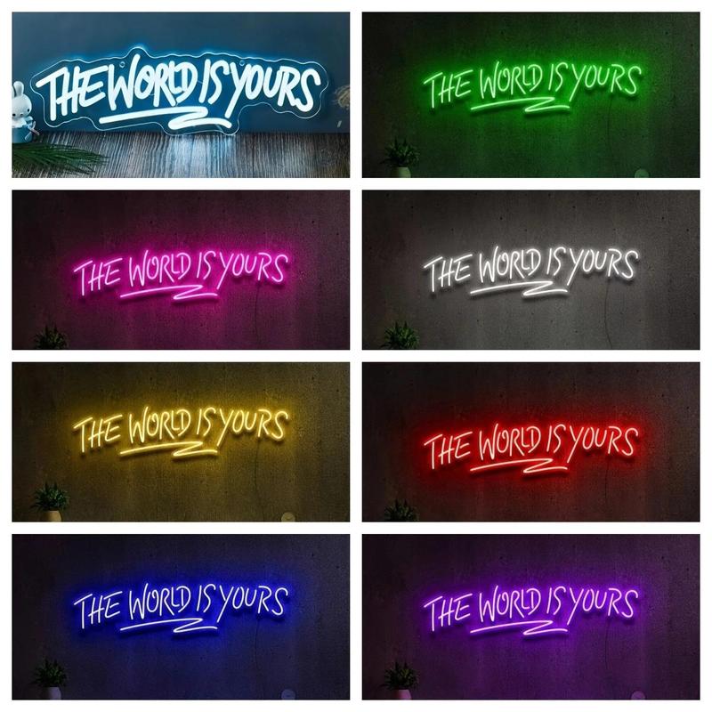The World Is Yours Neon Sign, Personalized Letter Sign, Multicolor LED Luminous Wall Hanging Neon Sign for Bars, Nightclubs, Coffee Shops, Living Rooms, Led Signs