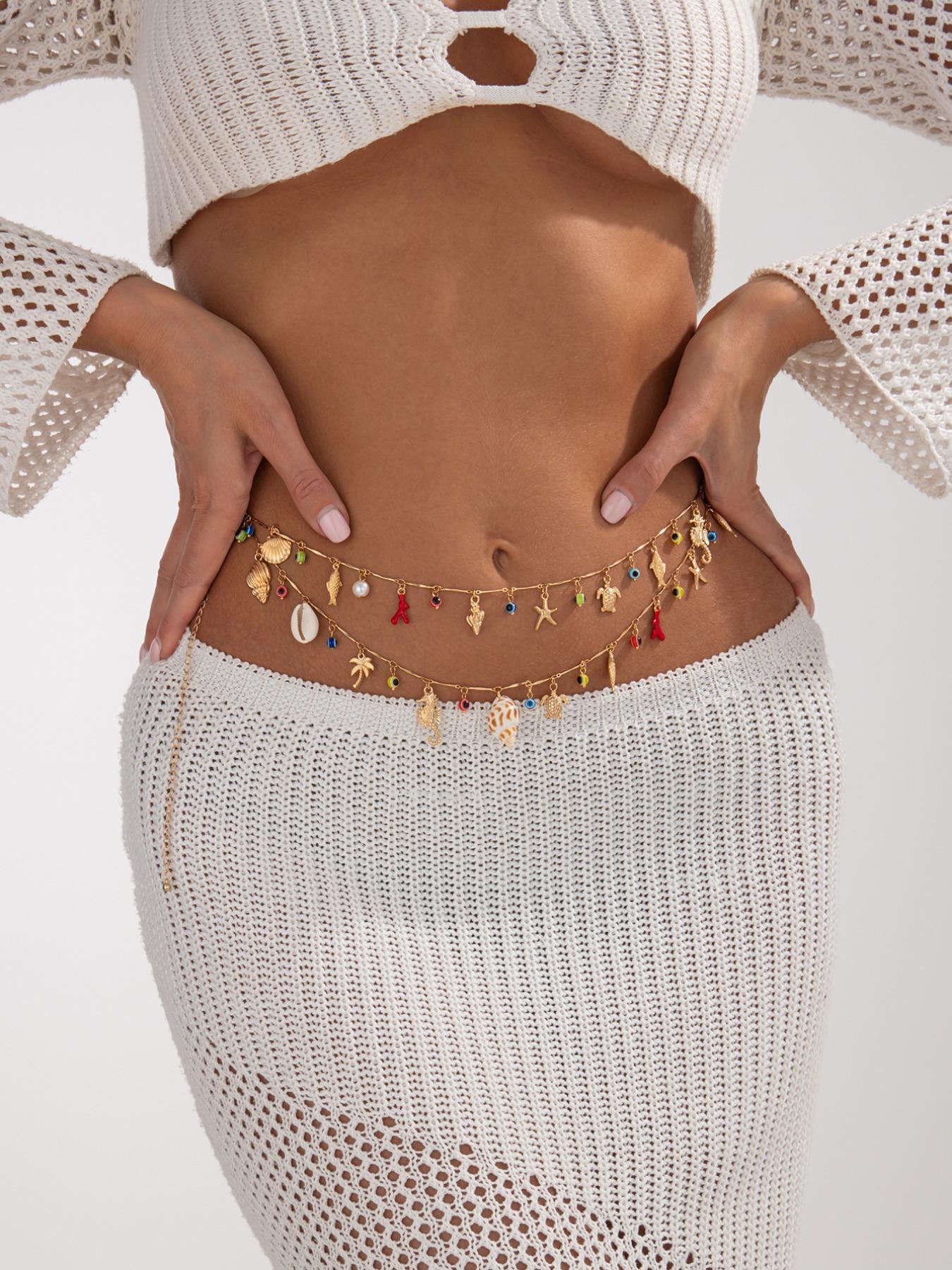 Colorful Shell & Conch Design Body Chain, Fashionable Body Jewelry for Women, Elegant All-match Fashion Accessories for Daily Wear