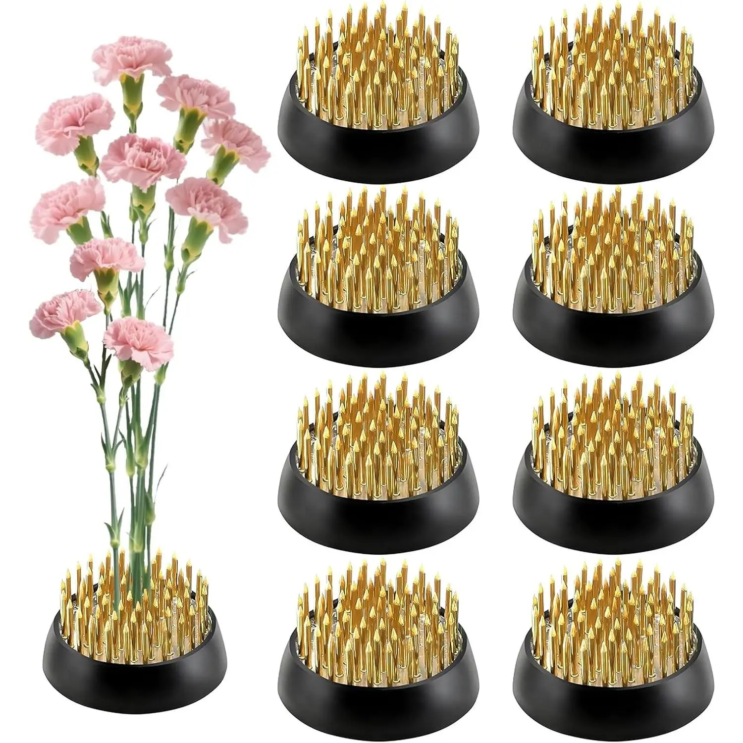 8Pcs 1.34 Inch Brass Flower Frog for Vase Arrangements, Elegant Gold Kenzan Ikebana Stem Holder, Essential Home Flower Stem Fixer for Floral, Perfect for Casual Dinners & Party Decor