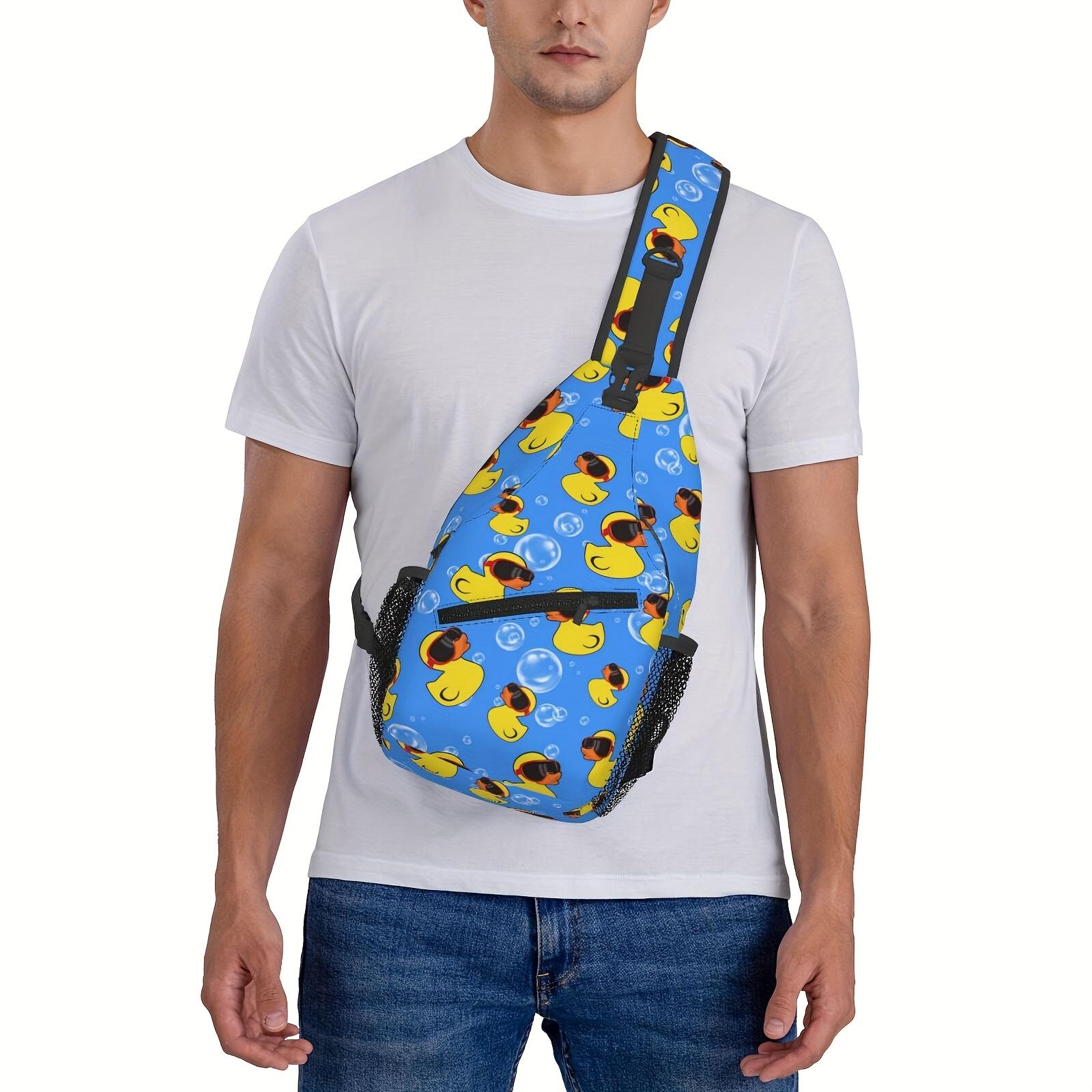 A Stylish  Durable Crossbody Chest Bag Featuring a Cartoon Duck in Glasses, Perfect for Hiking, Shopping, Work, Leisure Travel, Or As a Beach  Fishing Backpack. It Offers Ample Storage  Makes a Great Christmas Gift for School Or Travel Addi and