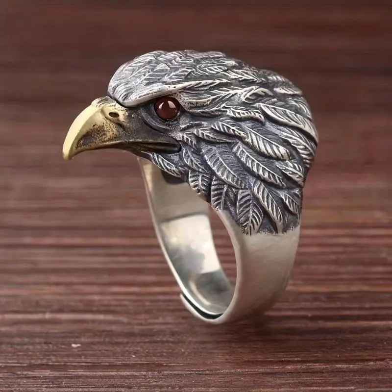 Men's Adjustable Silver Copper Metal Ring with Retro Eagle Motif - Sports & Outdoor Protective Gear Add-on for Hiking/Light Outdoor, Bold Daily Wear Statement Look, Unique Men's Jewelry Gift