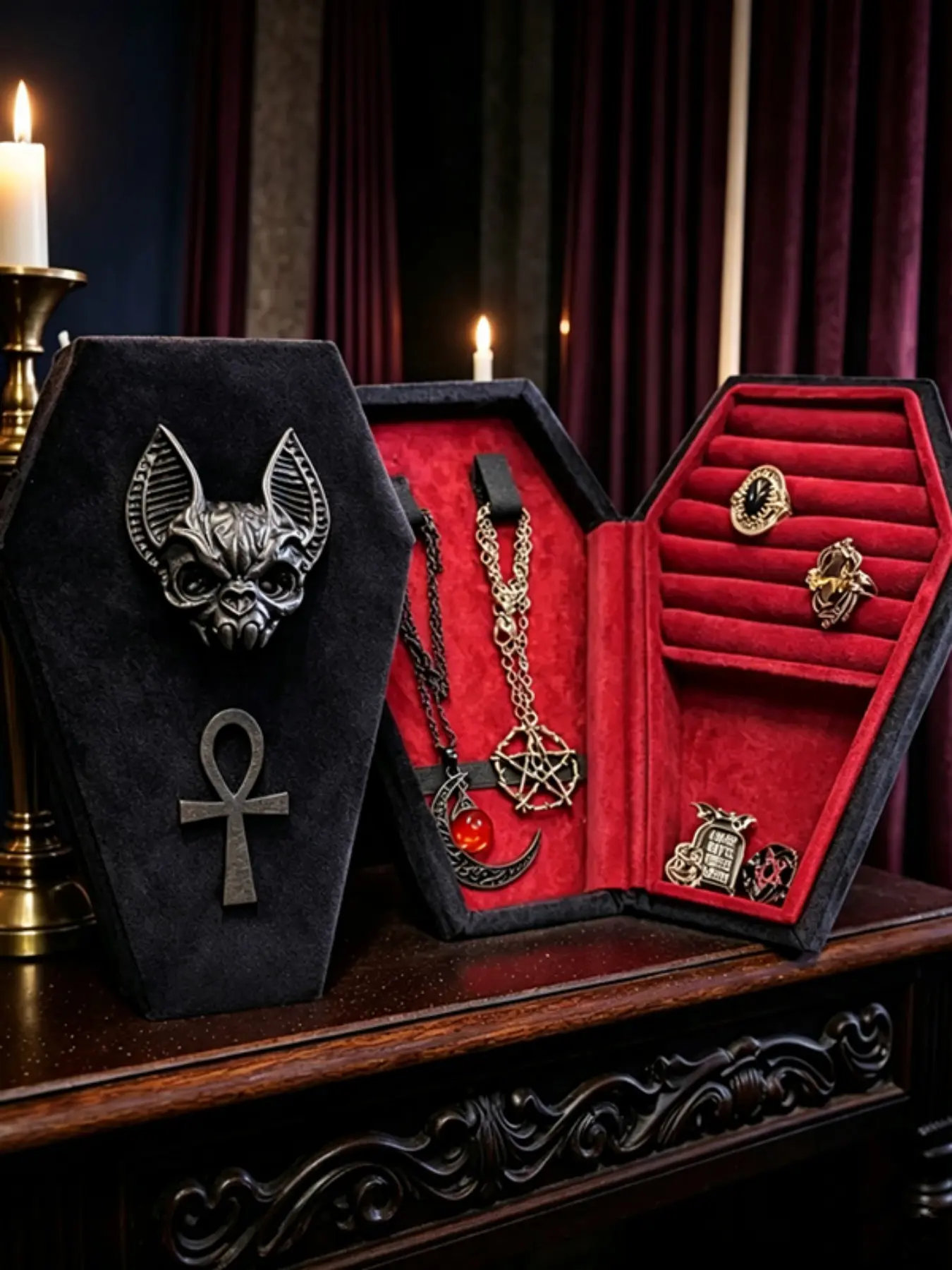 Vampire Bat Jewelry Coffin Box, Unique Gift Idea, Perfect for Horror Enthusiasts, Ideal for Halloween Parties, Stylish Storage Solution