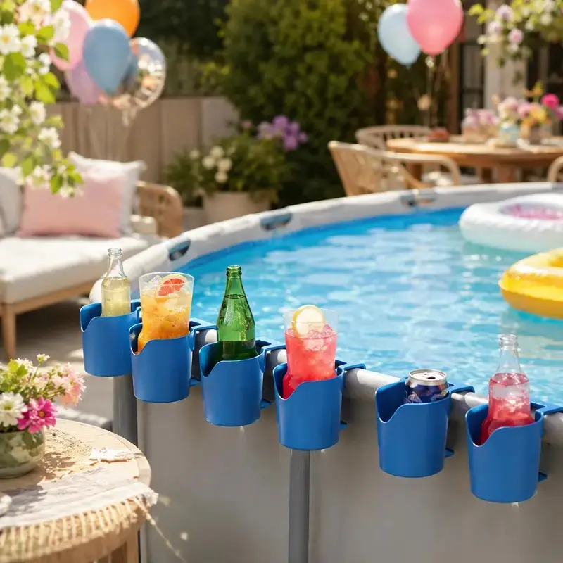 Reusable Pool Cup Holder Set, 3/6 Piece Round Ground Pool Cup Rack, Multi-Functional Poolside Storage Shelf, Fits Most Frame Pools