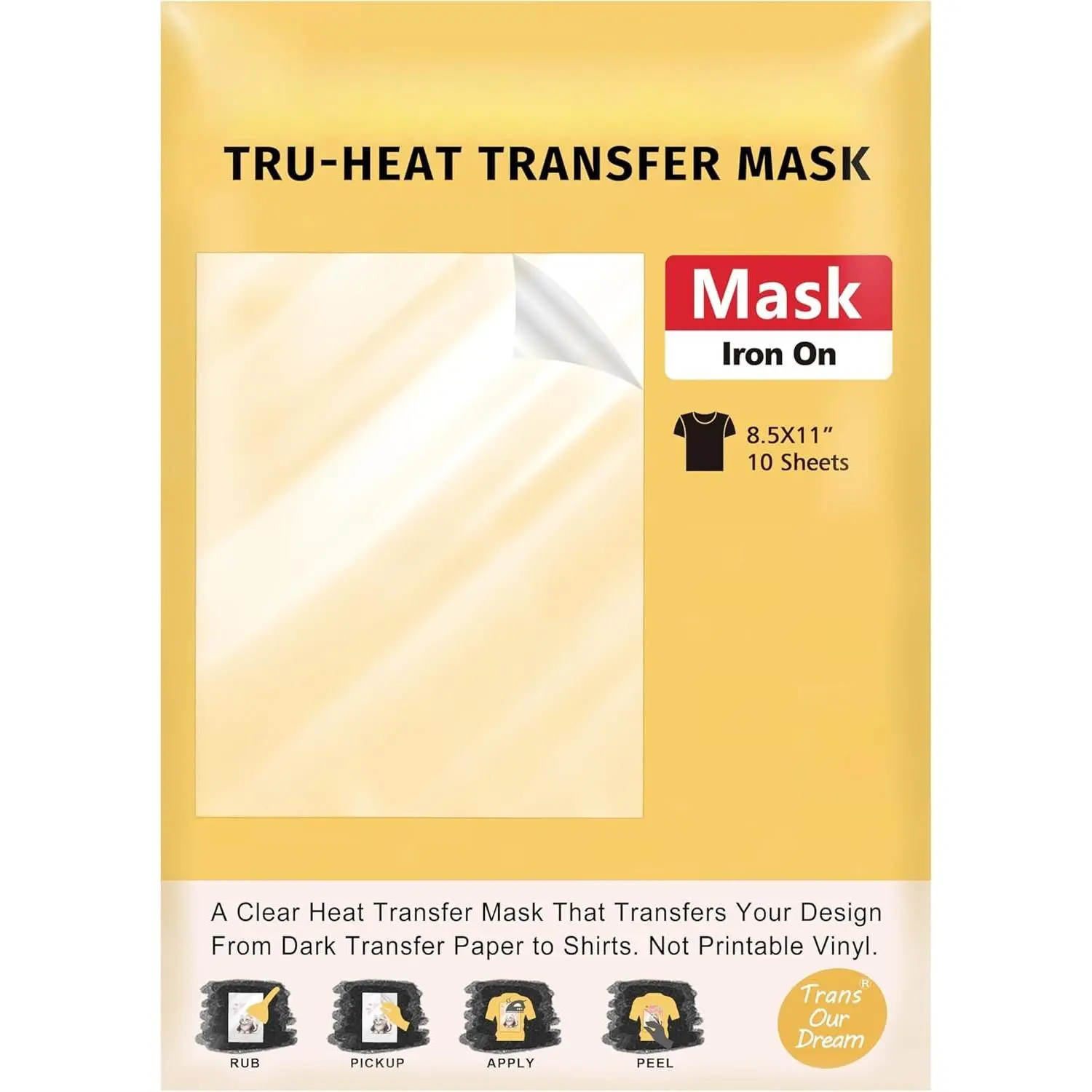 Heat Transfer Mask & Iron  Tape (10 Sheets, 8.5x11")- Iron- Clear Positioning Film for Dark Transfer Paper & Printable HTV  Shirts