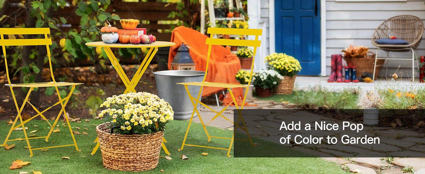 3-Piece Bistro Table and Chairs, Wrought Iron Bistro Set, Anti-Rust, Waterproof Folding Cafe Table and Chairs Set of 2, Foldable Small Bistro Set for Indoor/Outdoor/Porch /Lawn/ Balcony/ Small Space