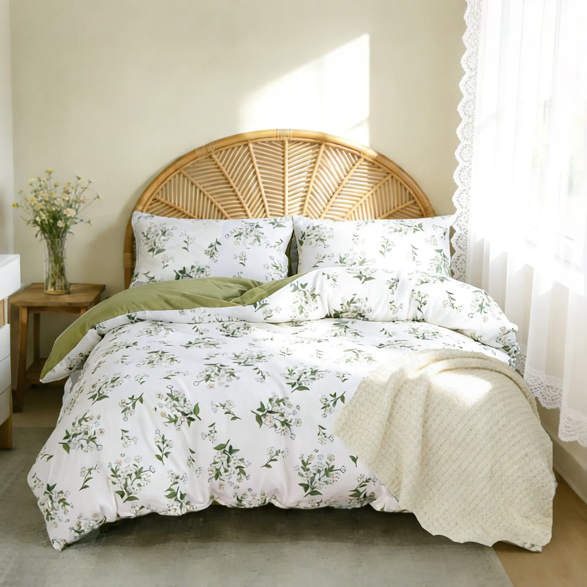 3Pcs Clear Green Floral Farmhouse Duvet Cover Set, 1 Duvet Cover + 2 Pillowcases, No Comforter & Pillow Insert Included, Zipper Closure for Easy Removal & Washing, Soft Cozy Fabric, Comfy Bedding Sets, Warm Bedroom Decor, Ideal Gift Choice