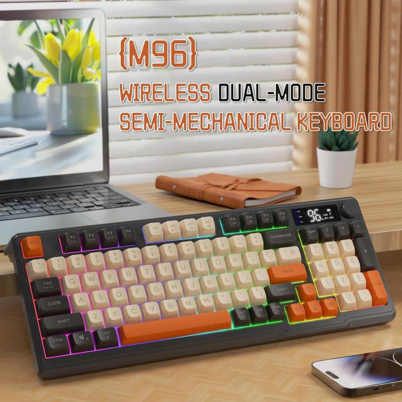 M96 Wireless Gaming Keyboard, 2.4G Dual Mode Wireless Mechanical Keyboard with Smart Display & Knob, Rechargeable Keyboard for Gaming, Boyfriend Gift