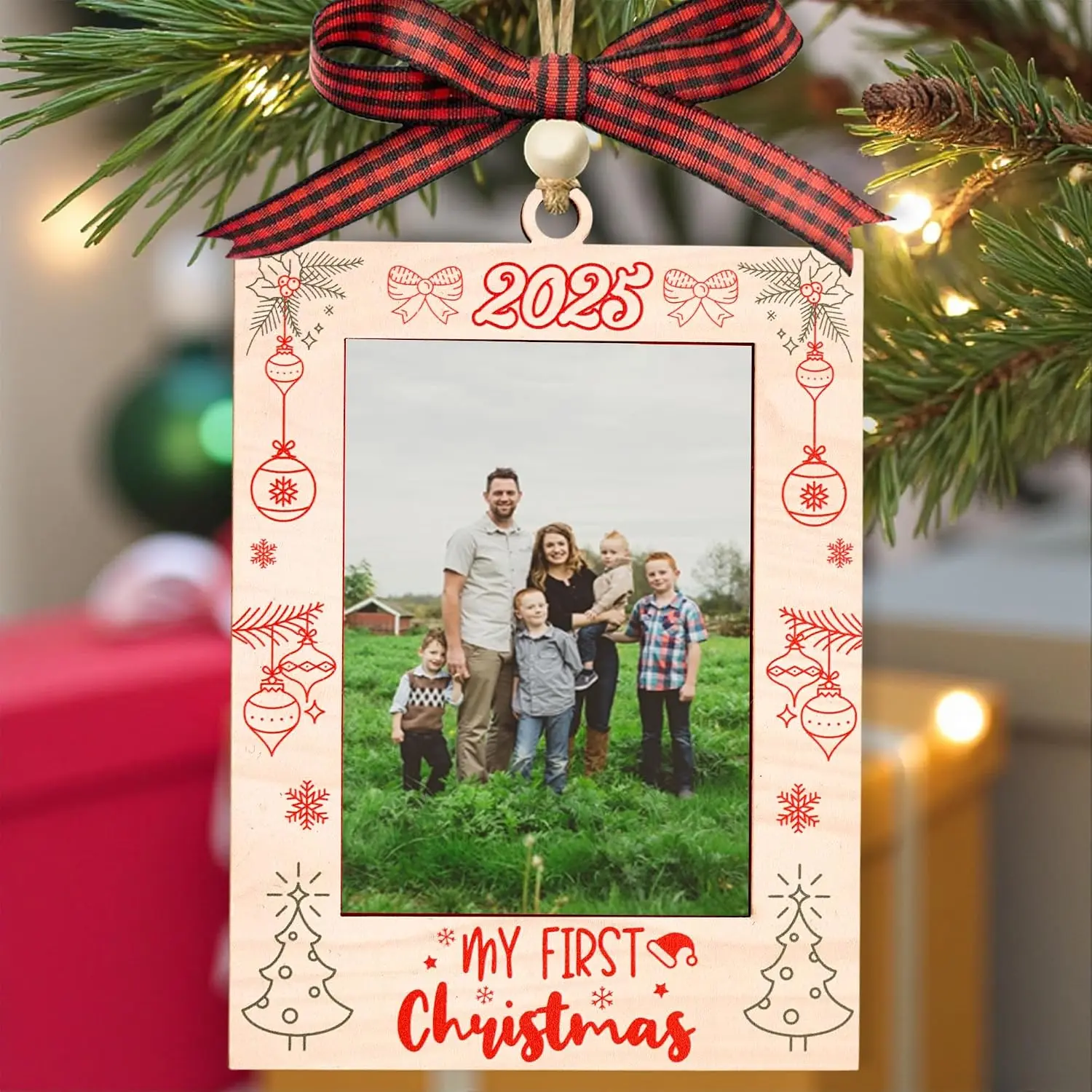 First Christmas Ornament 2025 Girl and Boy - Wooden Portrait Picture Frame Ornaments for Tree - My First Christmas Ornament - Photo Frame Ornaments - 's First 2025