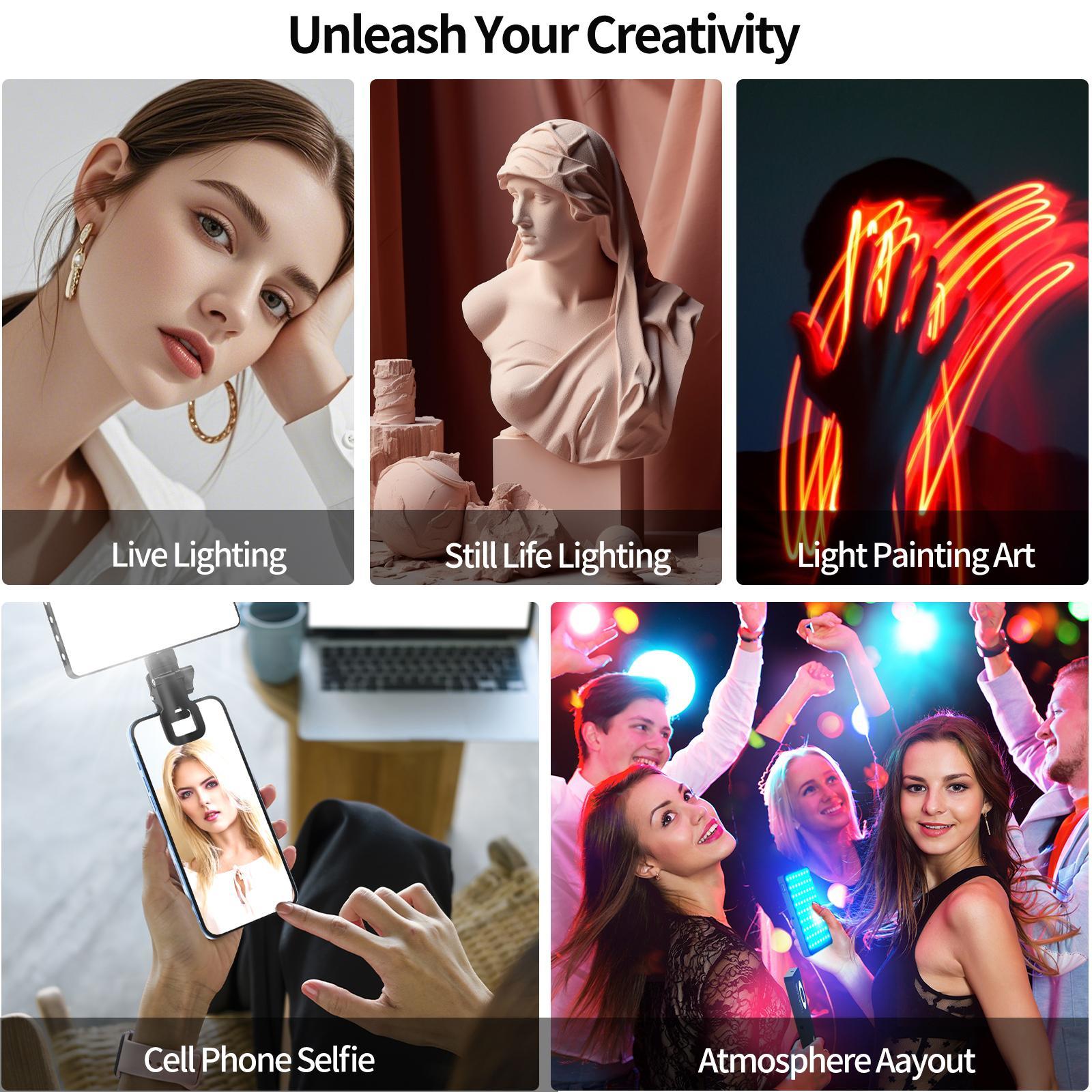 Portable Photography Fill Light Kit, 360° RGB Soft Fill Light with LCD Display Suitable for Live Streaming, High Capacity Photographic Fill Light for Camera