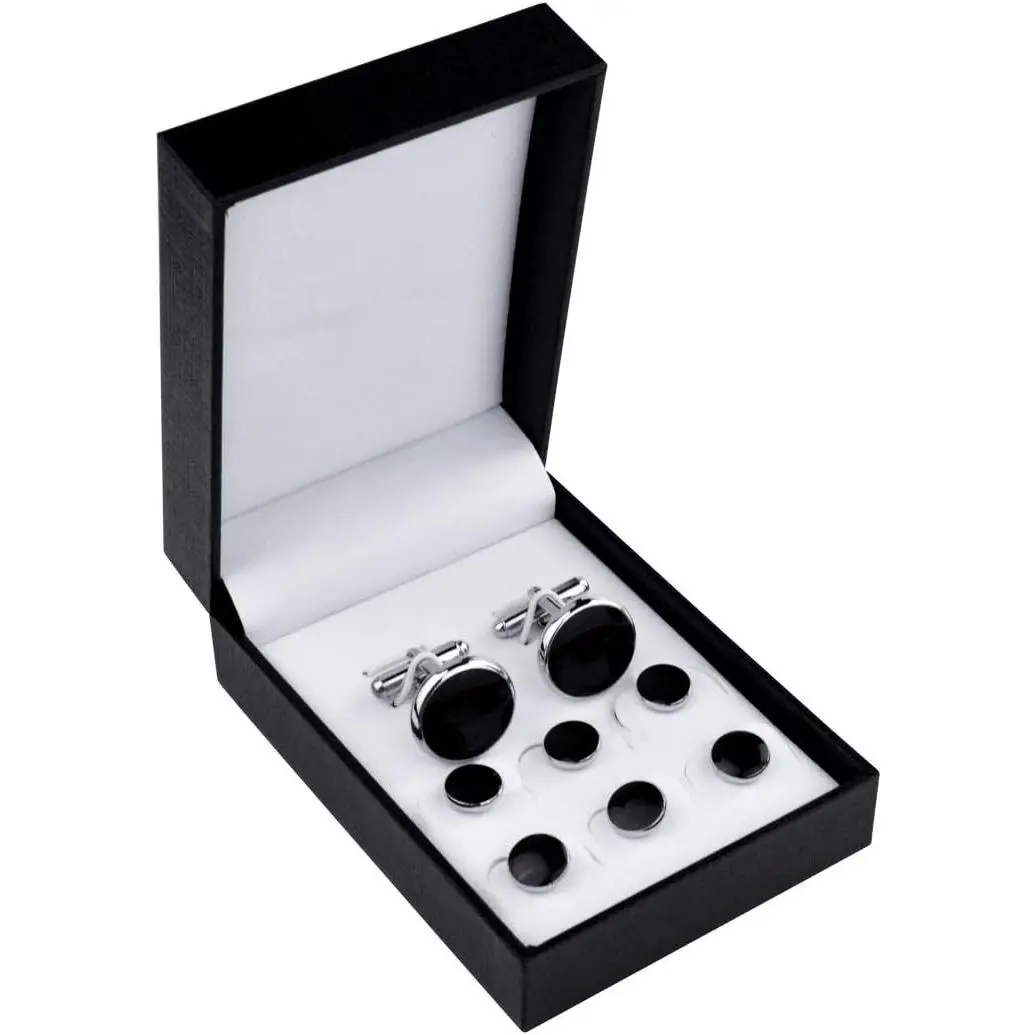 Mens Stainless Steel Tuxedo Studs and Cufflinks Set with Box for Tuxedo Shirts Wedding Business Gift