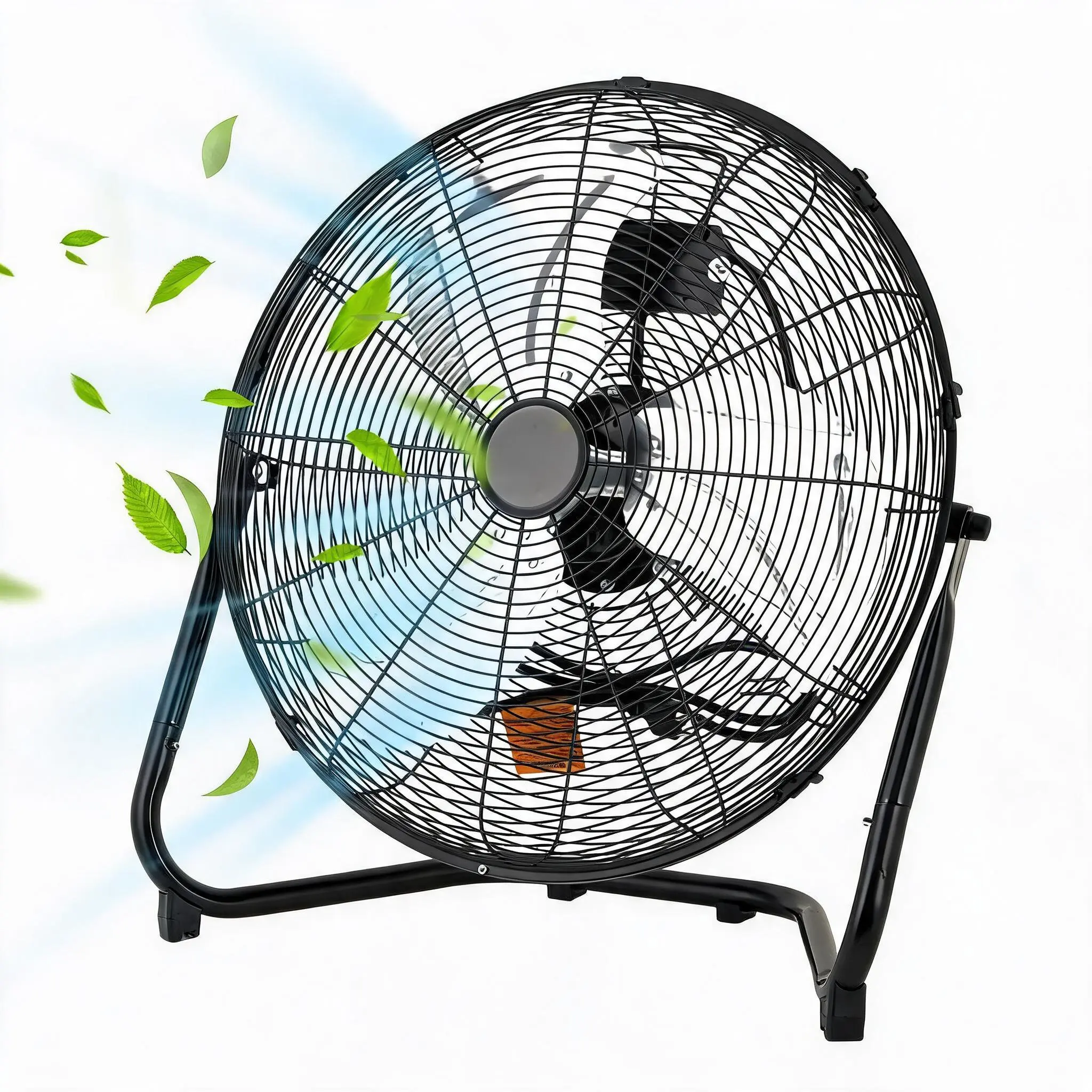 12 Inch Floor Fan, 3 Speeds 2000 CFM High Velocity Heavy Duty Industrial Fan, 360° Adjustable Tilt & Carry Handle, 24.6 ft/s Airflow Metal Fan, Cooling for Industrial Commercial Garage and Home