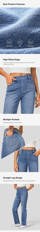 Halara Flex High Waisted Multiple Pockets Straight Leg Washed Stretchy Knit Casual Jeans#TikTokShopBacktoSchool