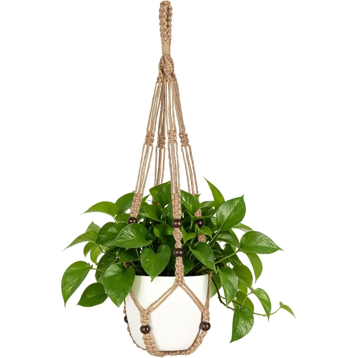 Macrame  Hanger Indoor  Planter Basket with  Beads Decorative Flower Pot Holder No Tassels for Indoor Outdoor Boho  Decor 29 Inch (POTS NOT Included) (1, Brown)