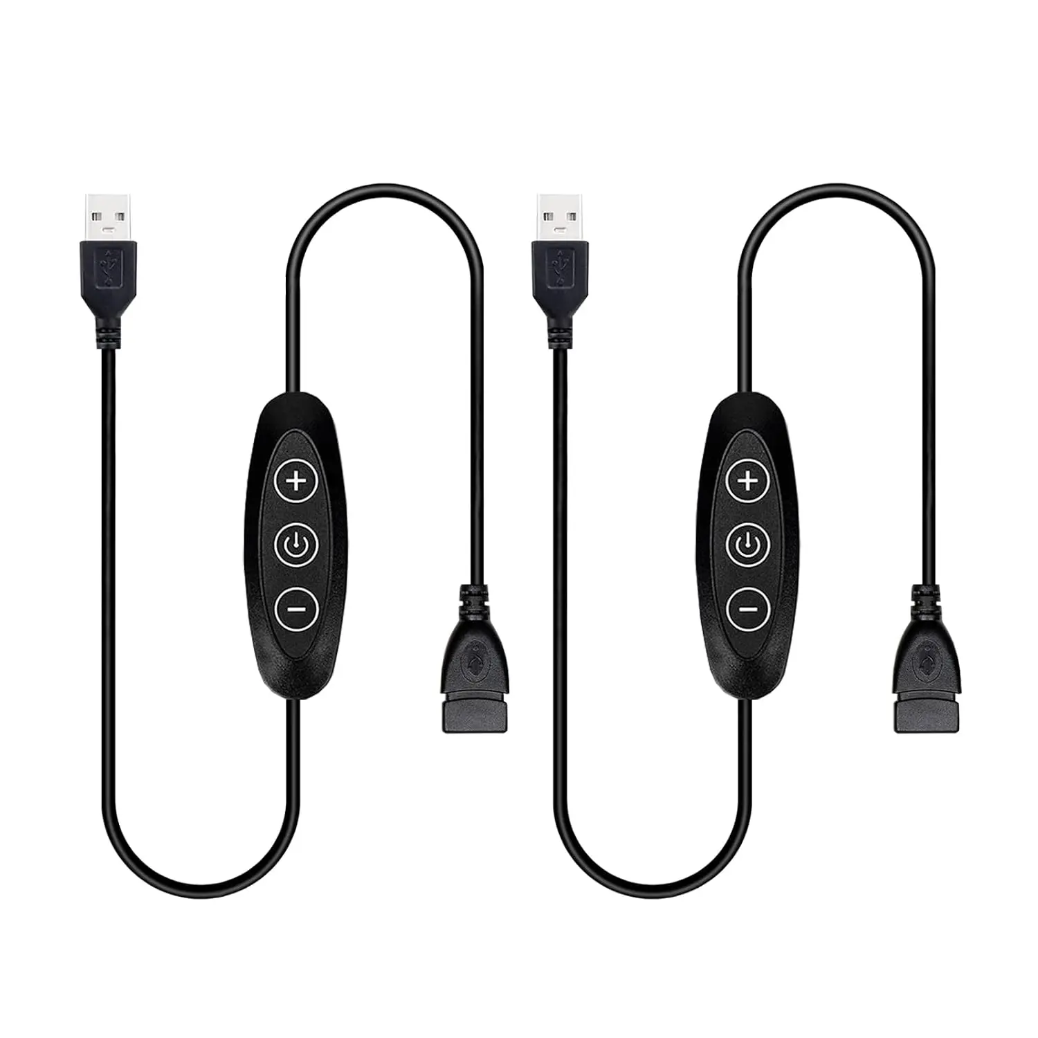 5V USB LED Dimmer , 10-Speed Dimming, Female to Male, 2 Pack USB A  Dimmer for 5V Single Color LED Lights (Black) | Female to Male, USB A Inline Dimmer for 5V Single Color LED Lights