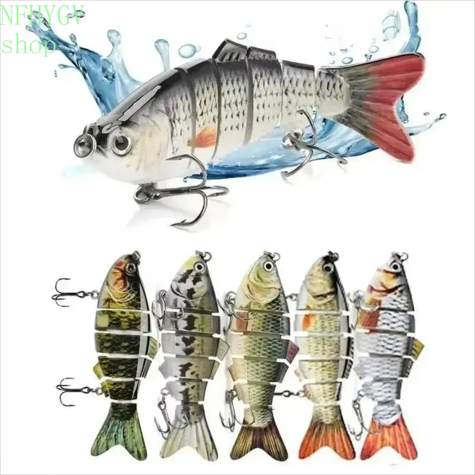 5-Pack Multi-Jointed Fishing Lures, Four Inch Slow-Sinking Swimbaits Designed With Holographic Eyes, Realistic Hard Baits Constructed From ABS And Steel For Both Freshwater And Saltwater Angling