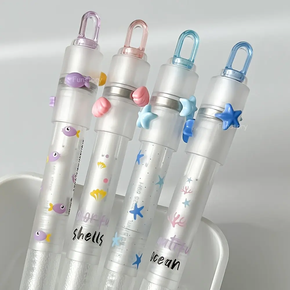 4-Pack Fun Ocean-Themed Neutral Pens, 0.5mm Creative Rotating Stress Relief Quick-Dry Pens, Underwater World Theme Simple Pens