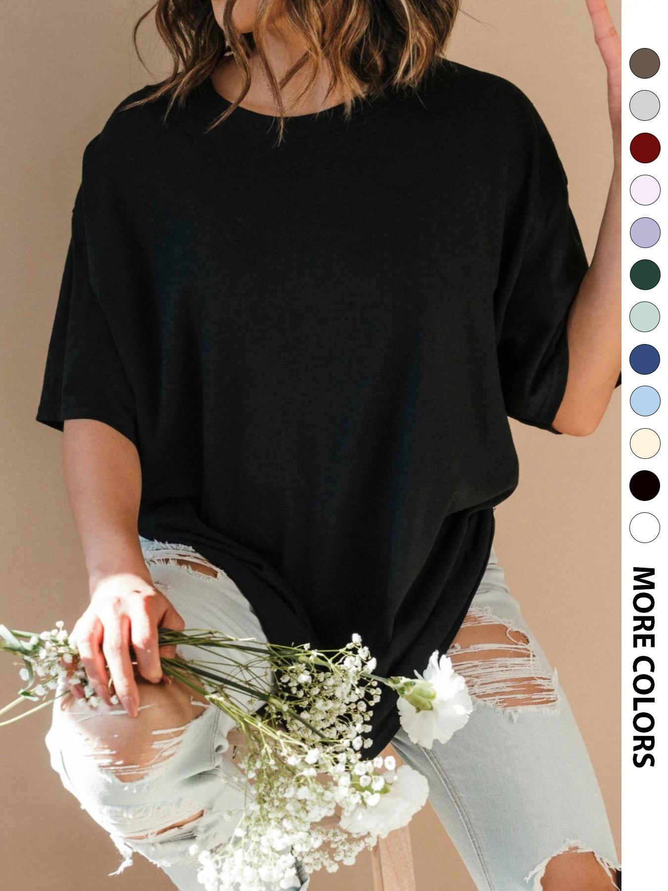 Women's "FERAL" Slogan Print Round Neck Tee, Fashion Casual Crew Neck Drop Shoulder Fitted T-Shirt for Daily Holiday Vacation Outdoor Wear, Ladies Clothes for All Seasons