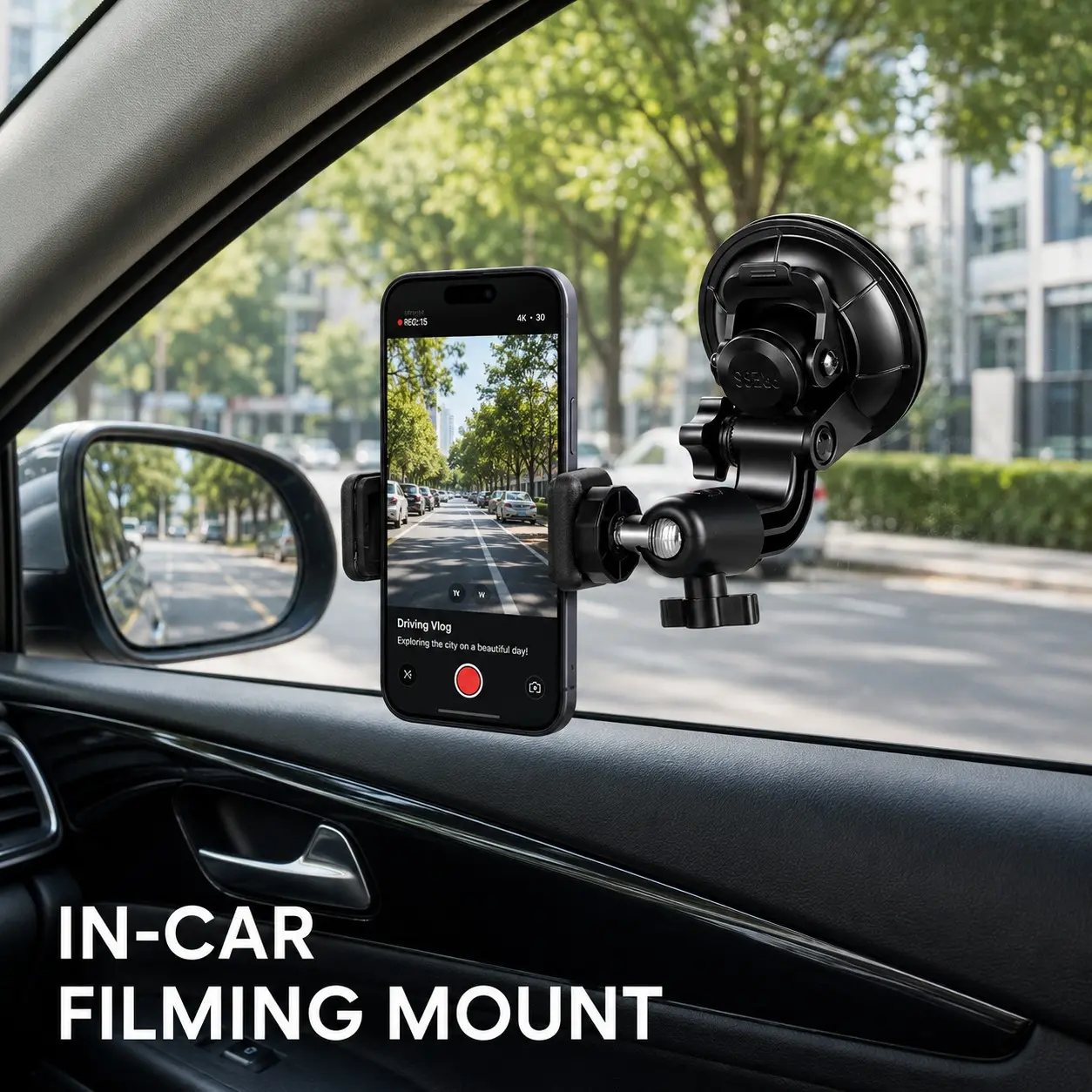 Suction Cup Car Phone Mount, Windshield Dashboard Holder for Smartphones, Hands-Free Stand for Navigation, Selfie, Live Streaming & Video Recording, Multifunctional Phone Holder