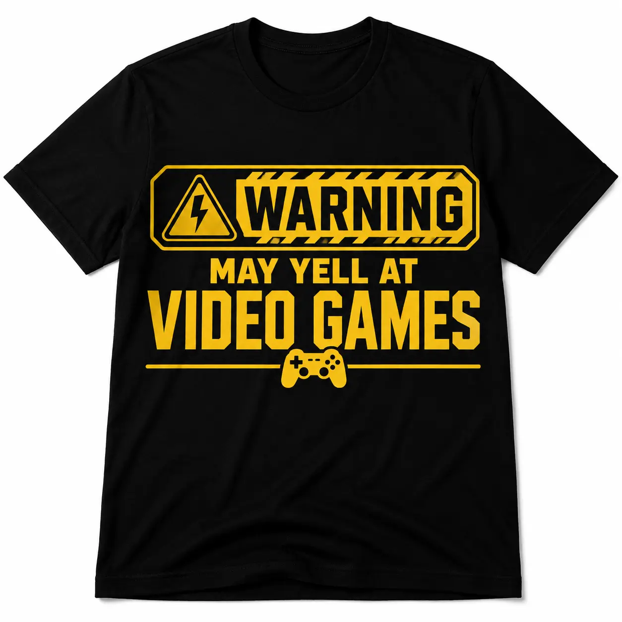 Men's Unisex Fit 100% Cotton Shortleeve Casual Graphic T-Shirt - Caution Sign "May Yell at Video Games" Print, Gamer Rage Quit Nerdy Controller Tee, Menswear Gift, All Season, Cold Wash, Ships from USA, Shortsleeve, Graphic Print