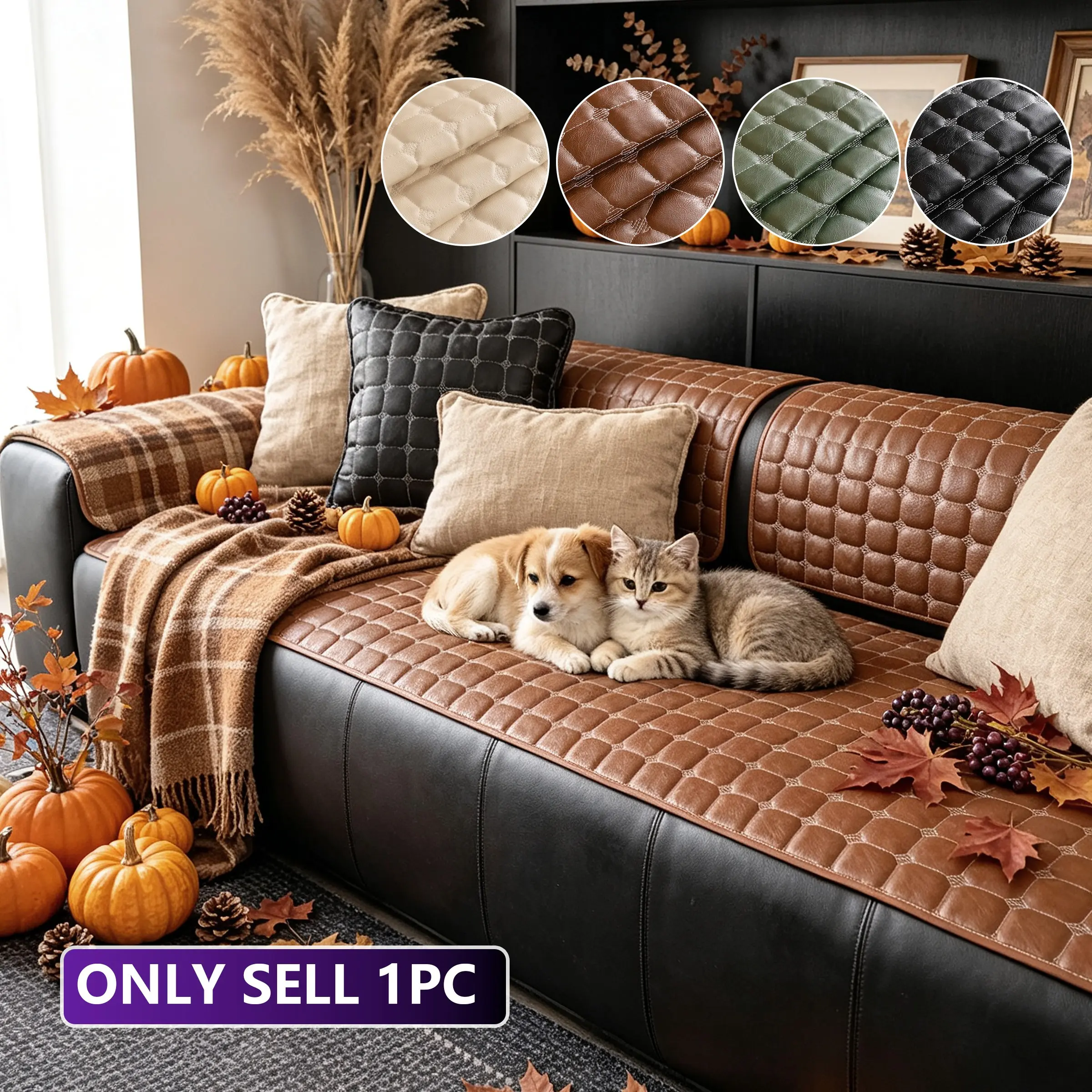 1pc Tech Leather Sofa Cushion, Non-Slip Bottom, Durable & Easy Care, Soft Touch, Modern Style, Reusable, All-Season Use
