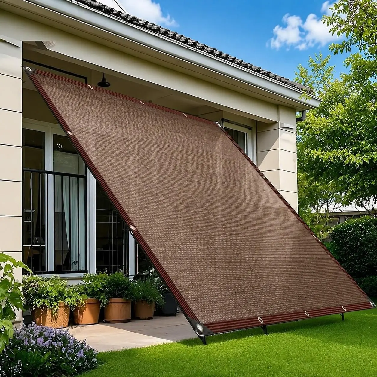1PC Brown Shade Cloth with Grommets, UV Resistant Sun Shade Mesh Tarp, Privacy Screen, Easy to Install, for Patio, Pergola, Balcony, Garden, Fence, Pool, Greenhouse & Chicken Coop
