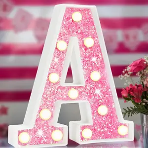 Pink Glitter LED Marquee Letter A Light, Battery Powered Light Up Alphabet Sign, Night Light for Girls Bedroom Birthday Party Wedding Home Christmas Decor Gift for Her
