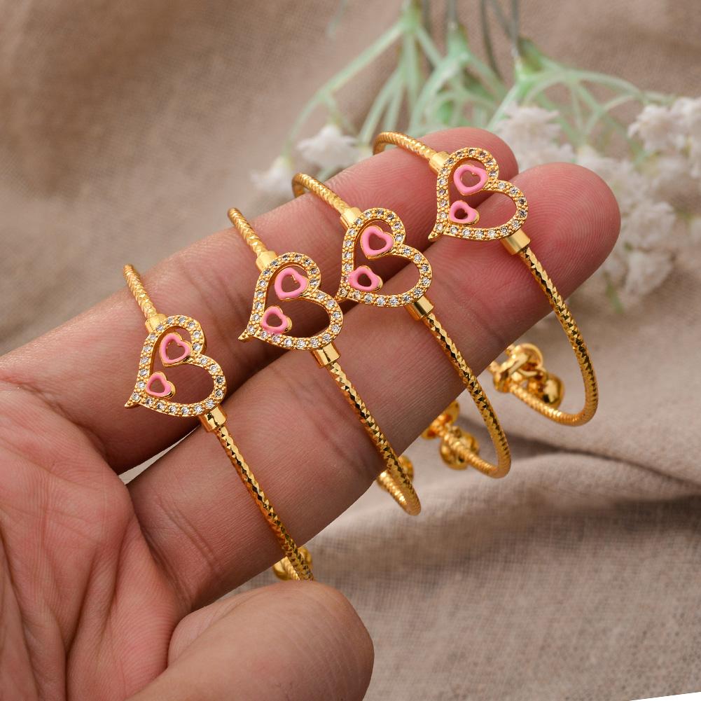 4pcs Baby Bangles Heart  Dubai Gold Color Bangles Kids Bracelet Luxury Bracelet Dubai Bangles Child Jewelry Birthday Present