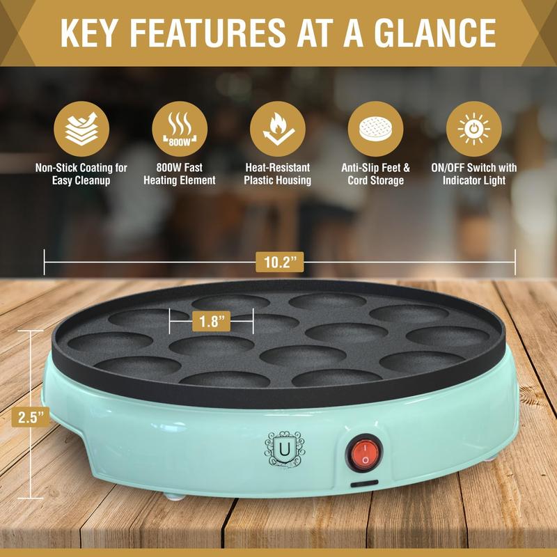 Mini Pancake Maker - 14-Hole Electric Poffertjes Pan - Non-Stick Dutch Mini Pancakes Griddle - Easy to Use, Easy to Clean -  for Breakfast, Desserts, Snacks & More