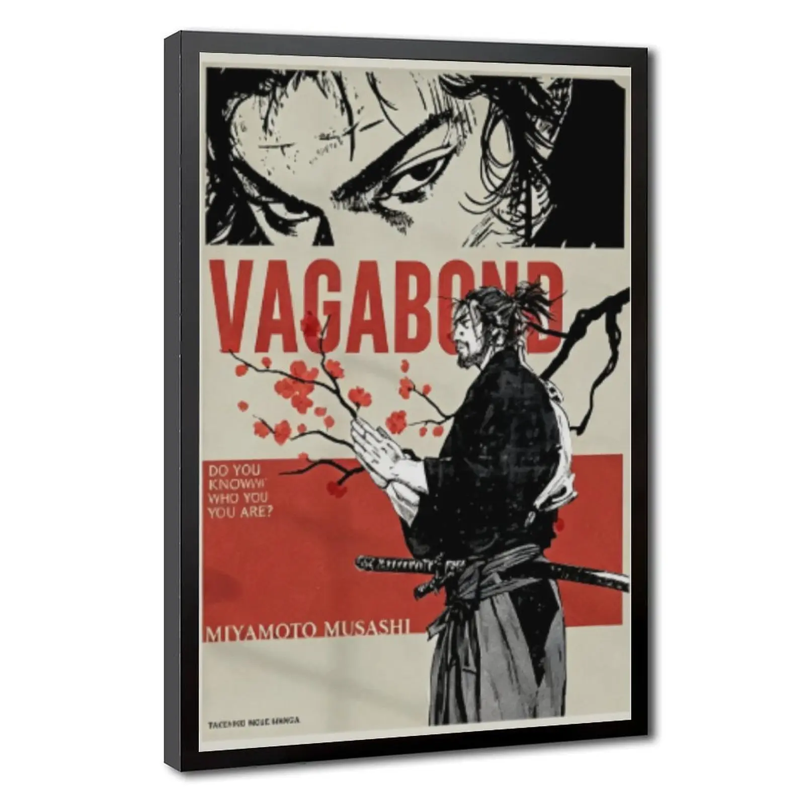 Vagabond Miyamoto Musashi Red Plum Blossom Manga Framed Poster, Japanese Samurai Vintage Art Print With Inspirational Quote, Bushido Retro Wall Decor, Lovely Gift For Anime Enthusiasts And Dark Aesthetic Bedroom Home Decor Lovers