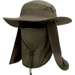 Outdoor UV Sun Protection Wide Brim Fishing Cap with Removable Flap