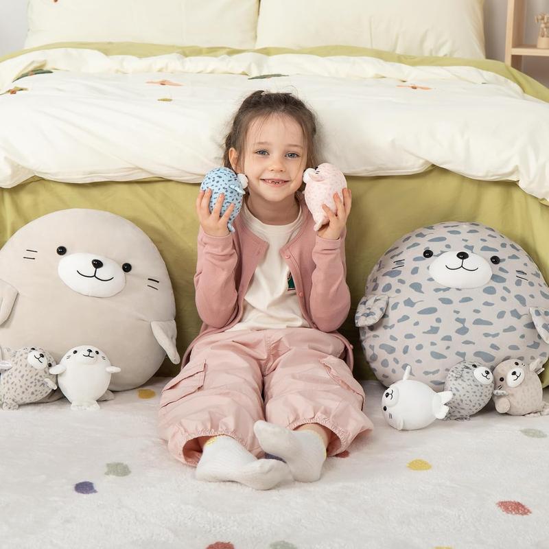 5Pcs Fat Seal Plush with 4 Babies Inside - 20" Giant Ultra Soft Seal Stuffed Animal Throw Pillow - Squishy Mother-Babies Collection Gift for Seal Lover,Kids,Boys, Gray