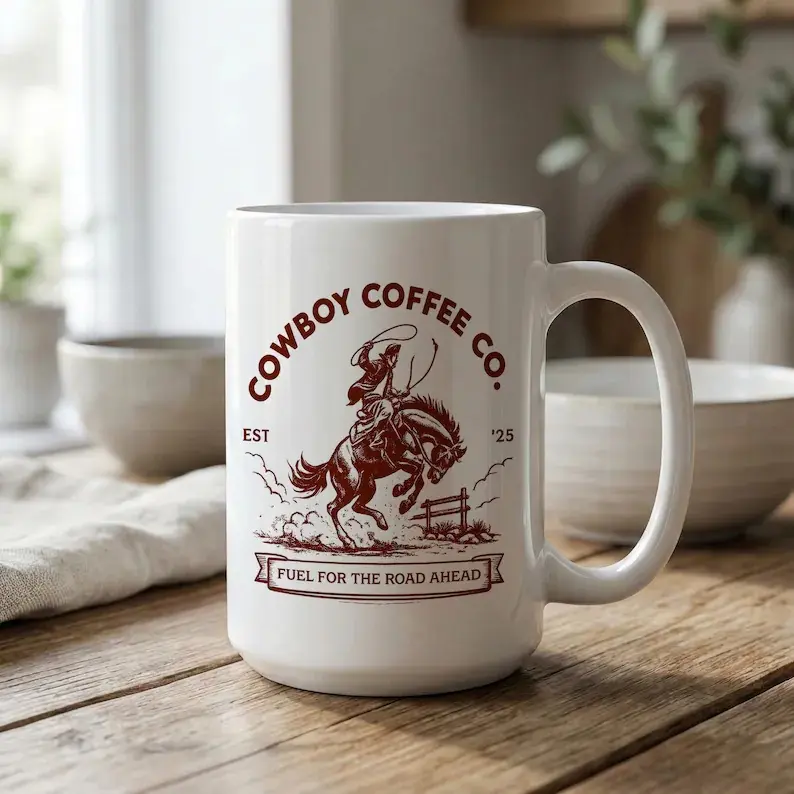 Western Cowboy Coffee Mug Gift Fuel For The Road Ahead Rustic Ranch Cup Vintage Rodeo Rider Present For Him Cowboy Gift Idea, Halloween Gifts, Christmas Gifts