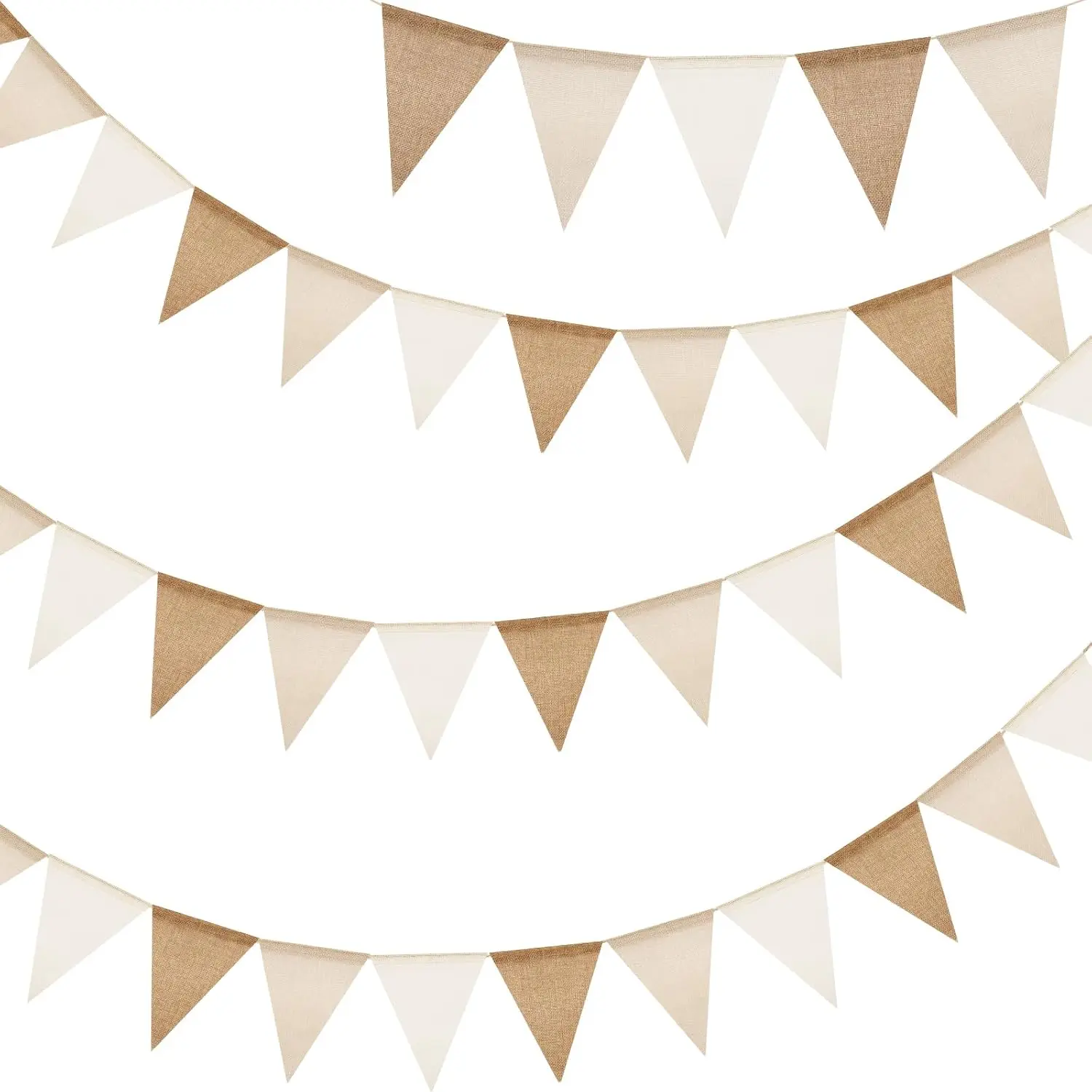 Pre-Strung Burlap Pennant Banner, 39Ft Linen Triangle Flag Bunting, 36 count Pennant Banner Bunting Garland for Birthday, Wedding, Camping, Rustic Boho Theme Party Decorations