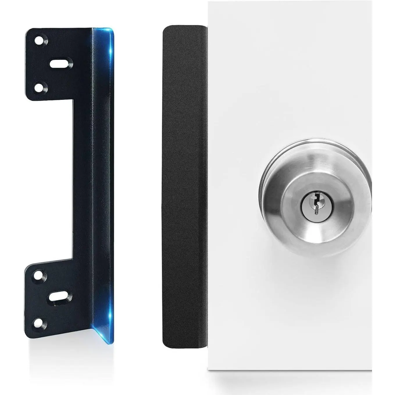 Door Latch Guard Plate 7” with 1” Offset Cover, Protector Shield | Outswing Door Security, 2.5mm THK Heavy Duty Version, Door Knob/Deadbolt Latch Cover Plate (1 Pack)