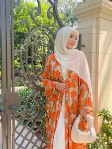 1pc Geometric Print Long Robe, Boho Style, Breathable Soft Fabric, Modest Clothing, Comfortable for Daily Wear, All Seasons