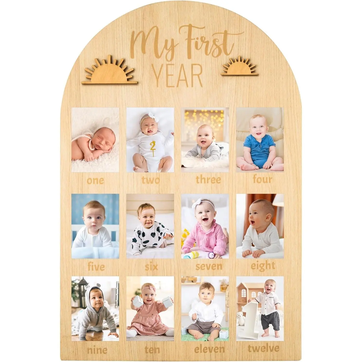 3D My First Year Photo Frame Board for 2 x 3 Inch Photo Display | Boho Sun Birthday Decorations, Baby First Year Picture Frame Board, 12 Months Milestone Keepsake Gift, Nursery Decor(Gift)