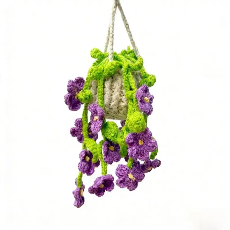 Handmade Purple Flower Car Hanging Cute Crochet Mirror Ornament Aesthetic Boho Auto Interior Decor Perfect Gift for Her New Driver Birthday, Car Hanging Decoration, Car Interior Accessory