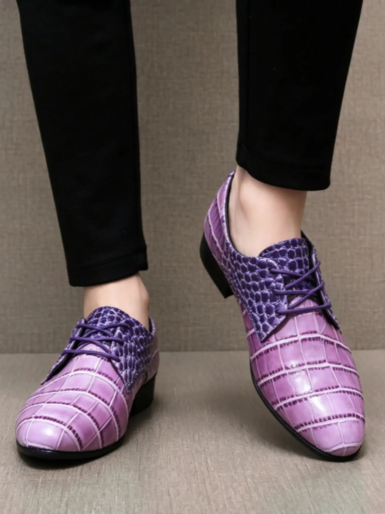 Men's New Gradient Alligator Pattern Embossed Mirror Derby Shoes, Unique Color Block Design, Fashionable Single Shoe, Footwear (size 40-50)