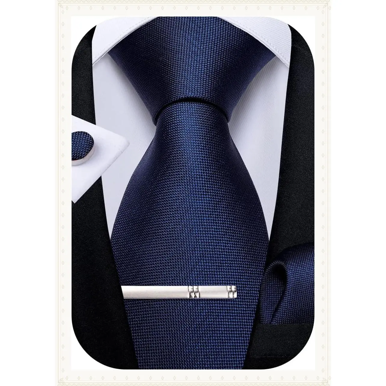 Men's Silk Solid Color Necktie Set with Pocket Square, Cufflinks & Tie Clip – Woven Plain Tie for Wedding PartyGift