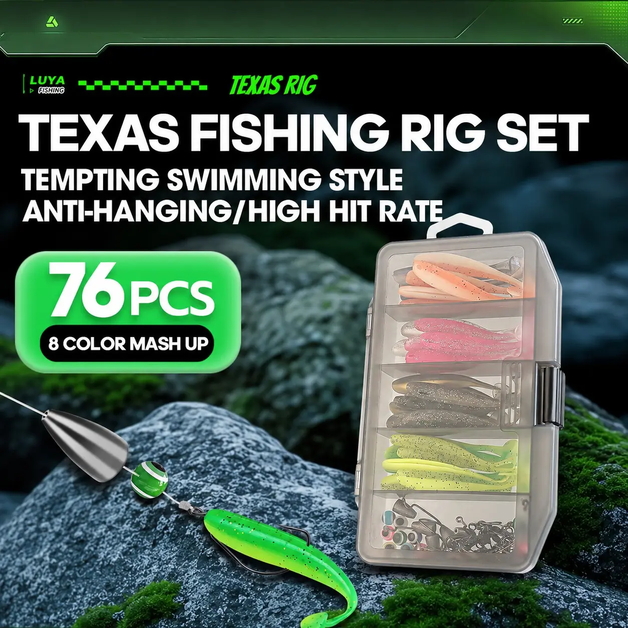 76pcs Texas Rig Fishing Lure Kit, Soft Plastic Swimbaits, Hooks, Weights & Accessories, Bass Fishing Tackle Box Set, Complete Angling Gear, Fishing Supplies