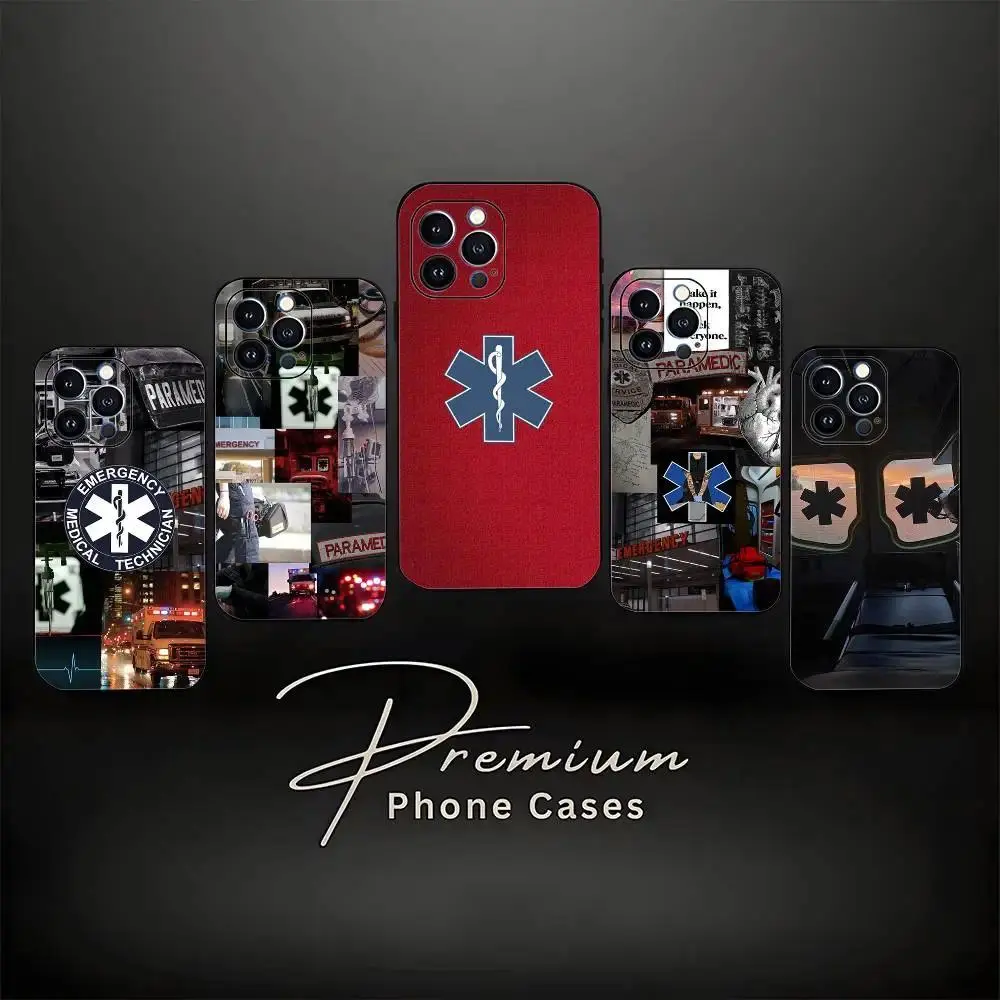 EMT EMS Ambulance Phone Case Soft Silicone Black Cover For iPhone 11-17 Pro Max/Plus & Samsung Galaxy S23-S25