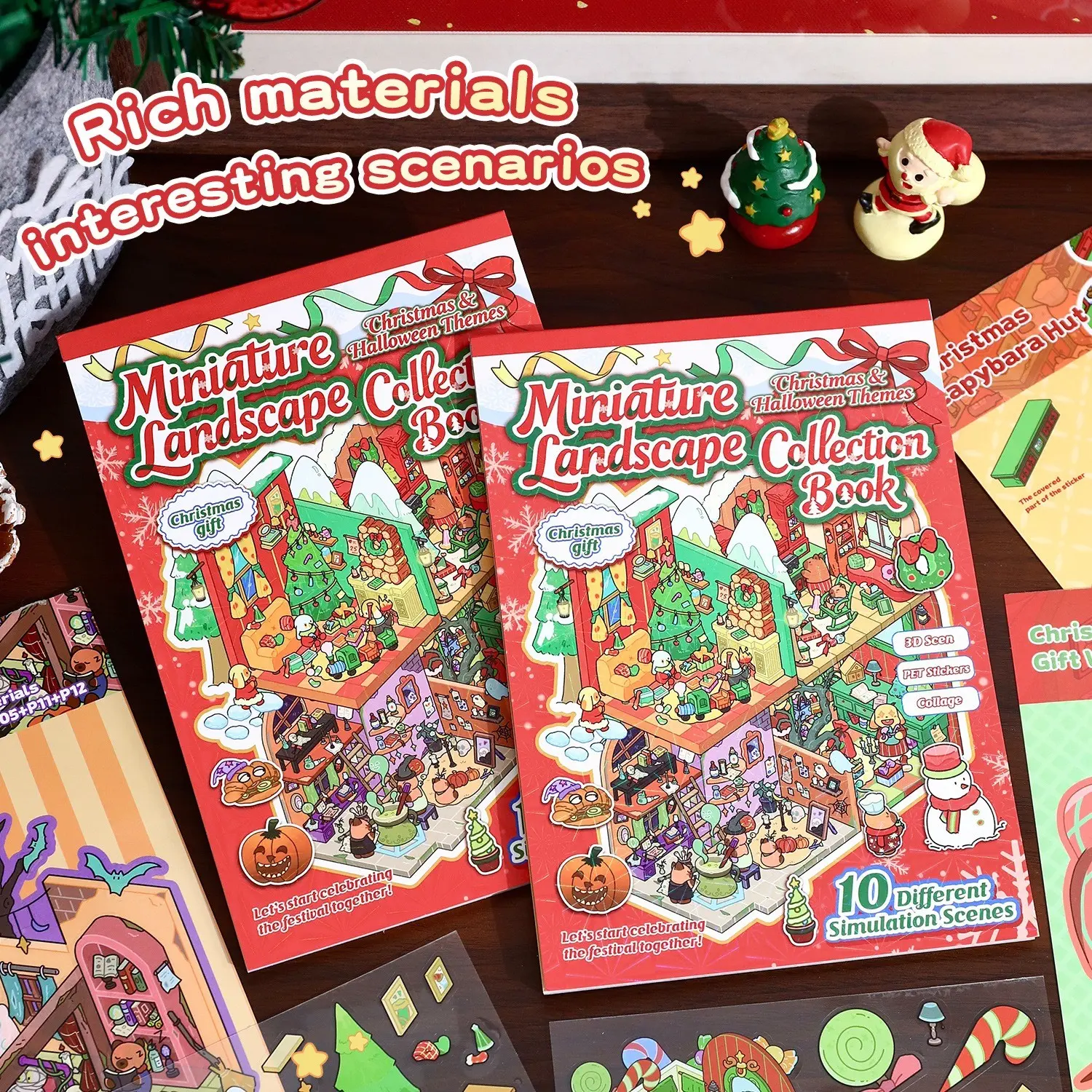 DIY 3D Sticker Scene Book, Perfect for Kids and Adults, Cute Homemade Store House Stickers, Gift, Therapy, Stress Relief, 10 Christmas Themes