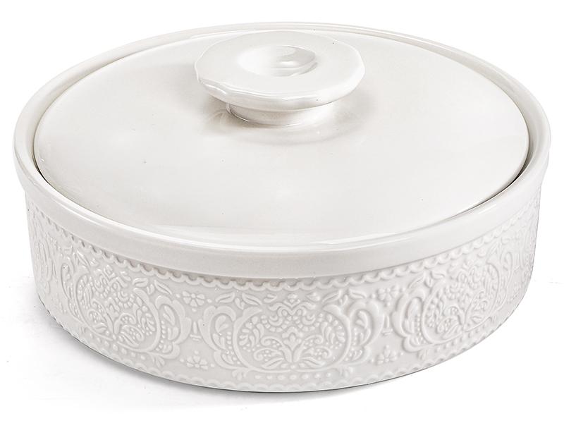 Ceramic Tortilla Warmer, 8.5 Inch Embossed Taco Holder with Lid, Microwave and Oven Safe Tortilla Storage Container for Mexican Party Tuesday Night, Hold up to 12 Tortillas, White