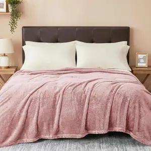 Exclusivo Plush Fuzzy Fleece Bed Blanket Queen Size, Soft, and Warm for Couch, Bed, All Season (Dusty Pink, 90x90 inches)